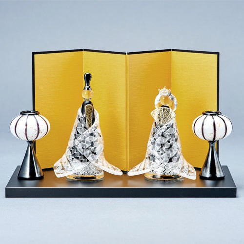 雛人形 Glass studio MIGAKI レース紋様 金彩飾り雛