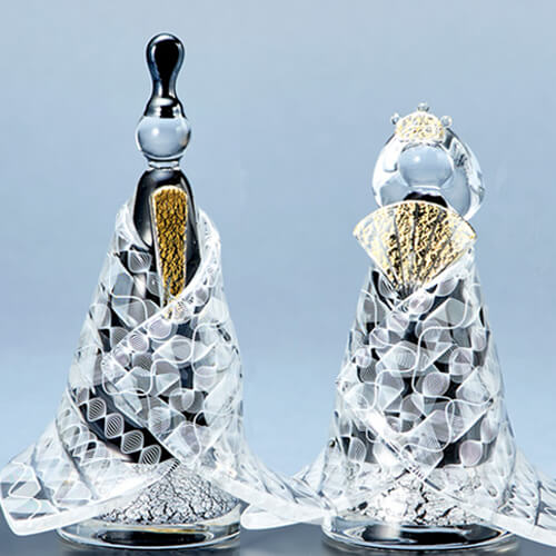 雛人形 Glass studio MIGAKI レース紋様 金彩飾り雛
