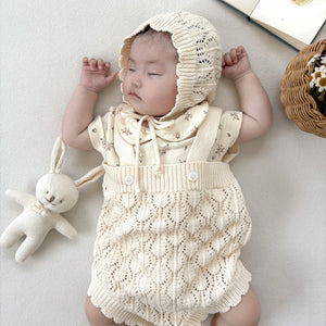 NATURAL MAISON(ナチュラルメゾン)|透かし編みニットロンパース&ボンネットセット