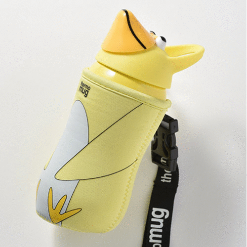 【thermo mug（サーモマグ）】アニマルボトル[ヒヨコ]堅めのフタを開けると折り畳み式ストロー