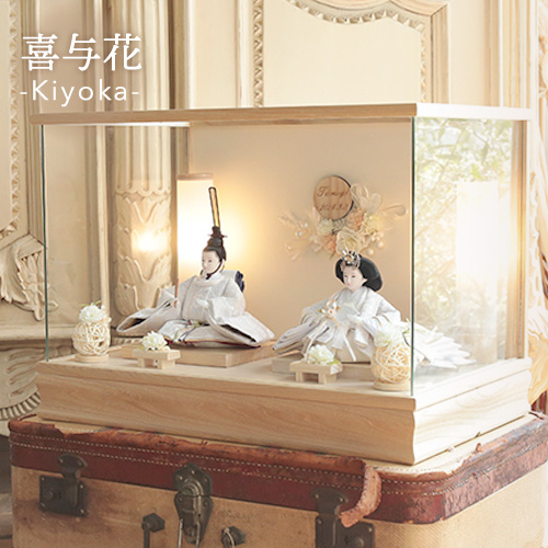 【kokokara（ここから）】cuna selectオリジナル 花飾りナチュラルウッド雛人形 喜与花-kiyoka-
