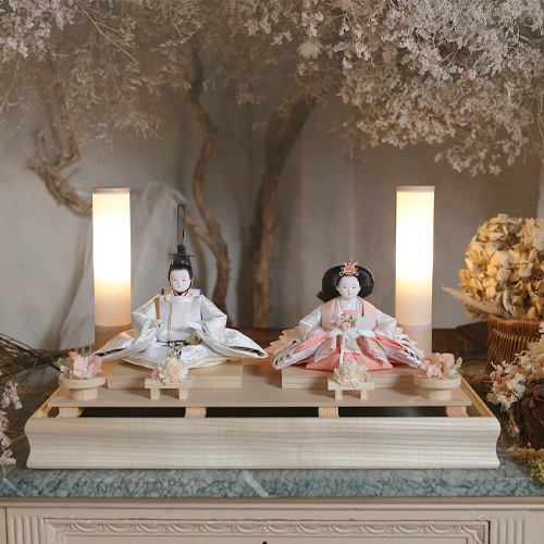 【kokokara（ここから）】cuna selectオリジナル 花飾りナチュラルウッド雛人形 結衣花-yuika-